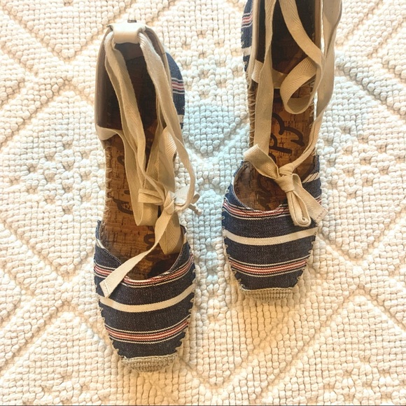 Sam Edelman Espadrille Blue and Red Striped Wedge Sandals - Picture 6 of 10